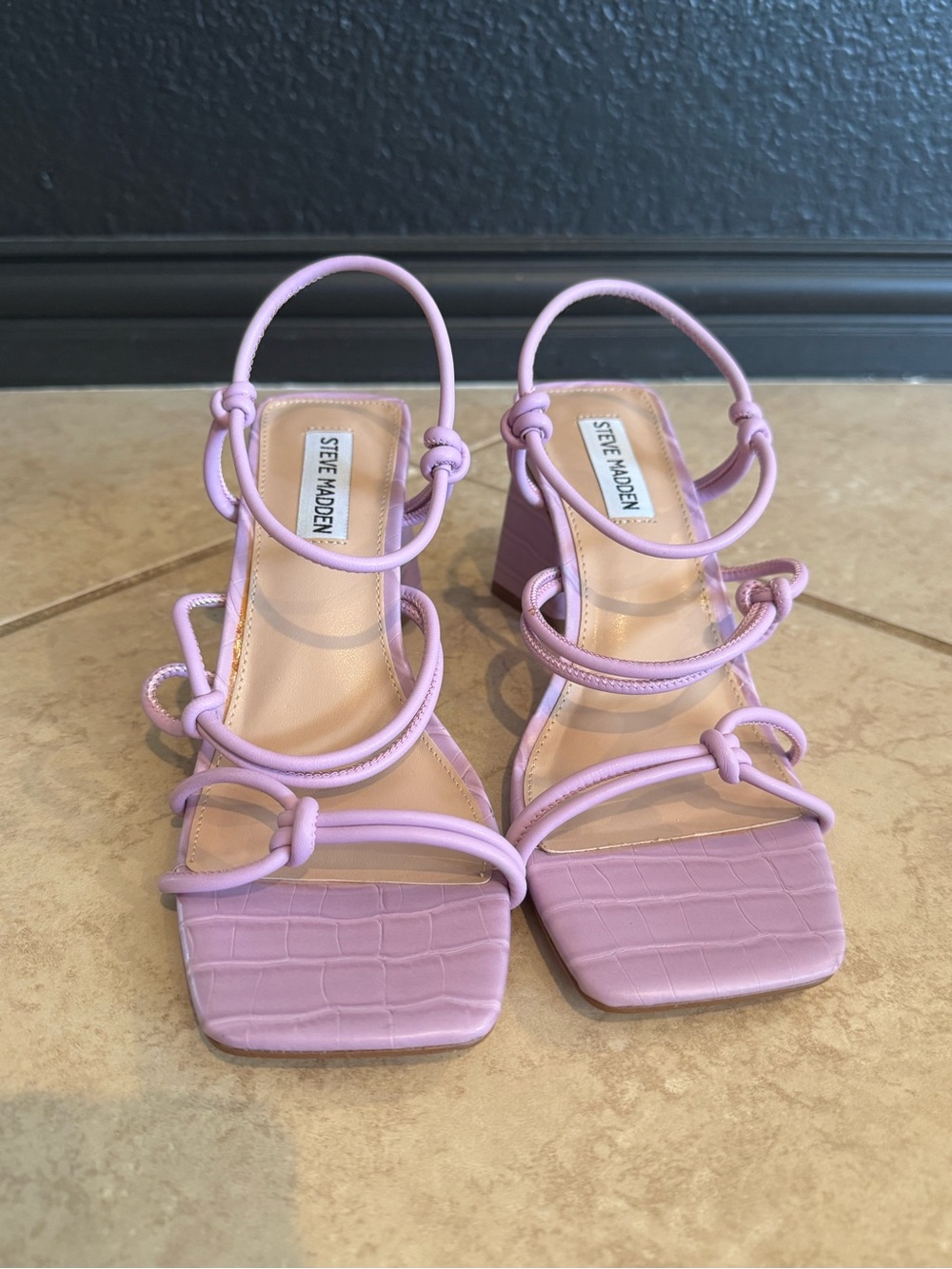 Steve Madden Lavender Knot-Strap Block Heel Sandals